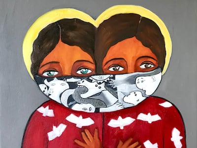 An untitled 2020 piece by Mattar conveying the shortage of medical supplies in the Gaza Strip. Courtesy Malak Mattar