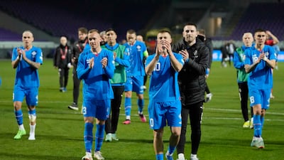 Iceland players applaud their fans after the 4-1 win against Israel in Budapest. AP