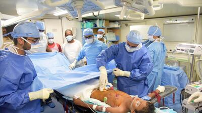 The UAE Armed Forces rescued a Yemeni child was hit by a mine planted by the Houthi militia. Wam