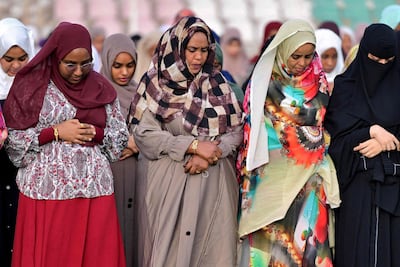 Muslim Sudanese women perform Eid Al Fitr prayers in Sudan's eastern Red Sea port city of Port Sudan. AFP