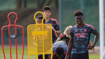 Arsenal's Bukayo Saka during training. Reuters