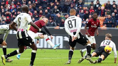 Ante Rebic scores the winning goal for AC Milan against Udinese. EPA