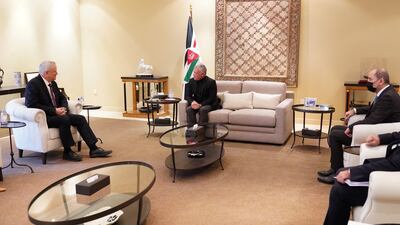 Jordan's King Abdullah II meets with Israeli Defence Minister Benny Gantz, in Amman, Jordan. Jordanian Royal Palace/Handout via Reuters