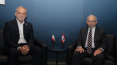 Iranian President Masoud Pezeshkian met Lebanese Prime Minister Nawaf Salam in New York. Photo: Lebanese Prime Minister's Office