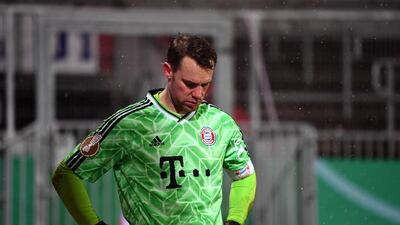 Bayern Munich Manuel Neuer after his team lost their DFB Cup second round match between Holstein Kiel following a penalty shootout. Getty