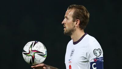 England's Harry Kane with the match ball at half time after scoring four goals. Reuters
