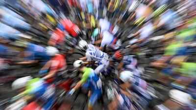 Competitors waiting for the start of the elite men's road race at the European Championships in Plouay, western France, on Wednesday, August 26. AFP