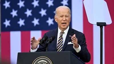 US President Joe Biden delivers a speech at Vilnius University during the Nato summit in Lithuania. EPA