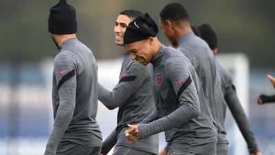 Kylian Mbappe takes part during a training session with PSG teammates. AFP