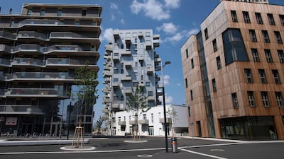 A general view of apartment buildings in Vienna's suburb Seestadt, Austria. This visionary project in Vienna in Seestadt, a suburb in the Austrian capital, is designed by and for women. AFP