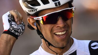 Australia's Michael Matthews celebrates as he crosses the finish line at the end of the 181,5 km fourteenth stage of the 104th edition of the Tour de France cycling race on July 15, 2017 between Blagnac and Rodez.