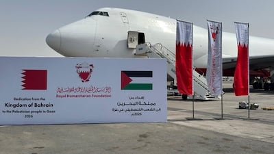 The aid, including food, medical supplies and hygiene kits, was flown via Al Arish Airport. Photo: Bahrain News Agency