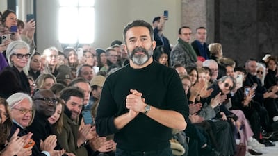 Art director Daniel Roseberry at the end of the Schiaparelli haute couture show. AP Photo