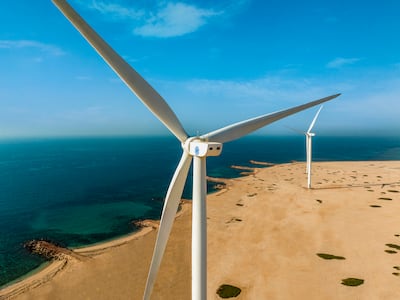 The 45MW wind farm on Sir Bani Yas Island. Emirates Water and Electricity Company has signed a purchase agreement with Masdar for the power generated from the wind projects. Photo: Masdar