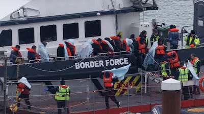 Migrants are brought into Dover Port after being picked up in the English Channel by the Border Force. Getty Images