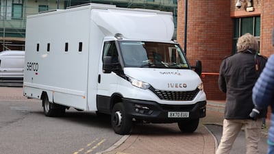 A prison van arrives at London's Willesden Magistrates Court. Mr Selamaj appeared in court on Tuesday. Getty Images