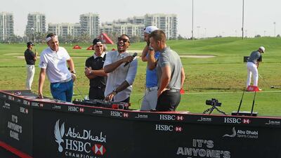 From left: Ian Poulter, Rickie Fowler, DJ Reggie Yates, Dustin Johnson and Henrik Stenson. Courtesy Four Communications