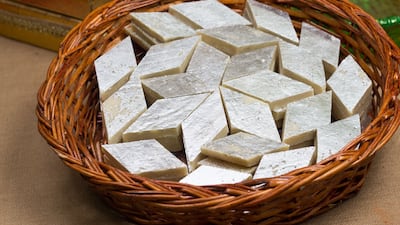 Kaju katli, made from cashew, milk and sugar.