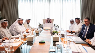 Sheikh Tahnoon bin Zayed, Deputy Ruler of Abu Dhabi and National Security Adviser, centre, chairing ADQ's third board meeting of this year. Photo: ADQ