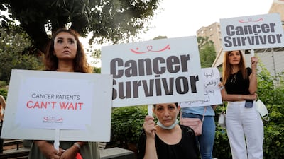 Cancer patients protest in Beirut against shortages of medicines that threaten the treatment of tens of thousands of people. AFP