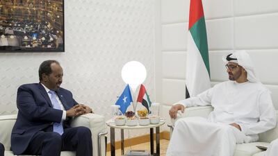 Sheikh Mohamed bin Zayed Al Nahyan, the Crown Prince of Abu Dhabi with Hassan Sheikh Mohamud, President of Somalia. Mohamed Al Hammadi / CPC