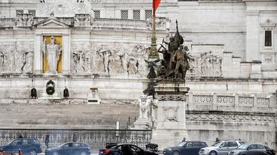 The cast and crew are at Piazza Venezia in Rome, Italy to shoot 'Mission: Impossible 7'. EPA