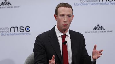 Mark Zuckerberg, chief executive officer and founder of Facebook on stage during the Munich Security Conference in Germany, on Saturday, Feb. 15, 2020. Bloomberg