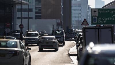 Traffic is moving slowly in Dubai and Sharjah this morning. Antonie Robertson / The National.