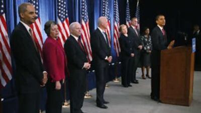 US President-elect Barack Obama stands with his national security team nominees.