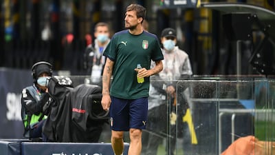 Francesco Acerbi during training at the San Siro. AFP