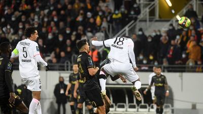 Paris Saint-Germain's Dutch midfielder Georginio Wijnaldum heads the ball to score. AFP