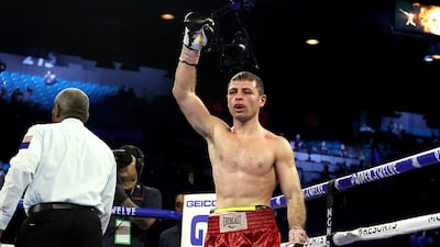 Petros Ananyan celebrates against Subriel Matias during their super lightweight bout at MGM Grand Garden Arena in Las Vegas, Nevada. AFP