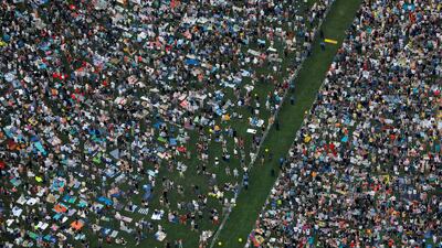 People gather in Central Park for the 'We Love NYC: The Homecoming Concert'. Reuters