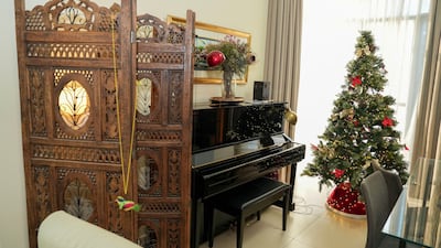 The villa is decorated for Christmas.