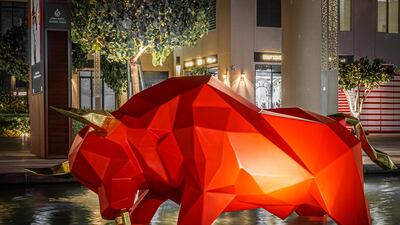 Idriss B’s polygonal bull is on display in Dubai.