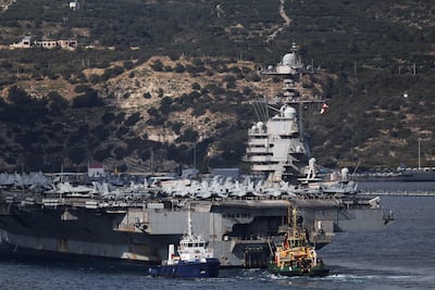 The aircraft carrier USS Gerald R Ford near Crete on Monday. Reuters