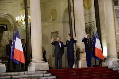 French President Emmanuel Macron with UN secretary general Antonio Guterres at the Elysee palace. Johanna Geron / Reuters