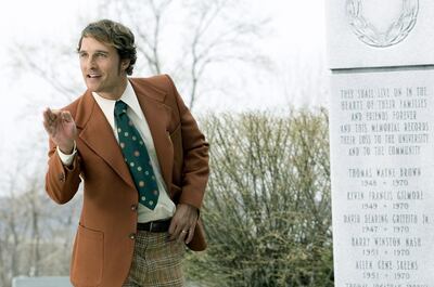 Football is the catalyst that reunites a town and school destroyed by grief in the Matthew McConaughey-starring 'We Are Marshall'. Courtesy Warner Bros