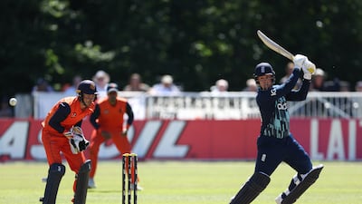 Jason Roy on his way to an unbeaten century as England defeated the Netherlands by eight wickets in the third one-day international at VRA Cricket Ground in Amstelveen on Wednesday, June 22, 2022. Getty