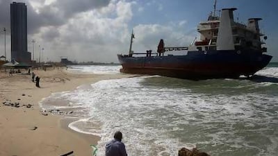 The Sea Blue cargo ship lies grounded. Because of the damage sustained it will be cut up for scrap. Satish Kumar / The National