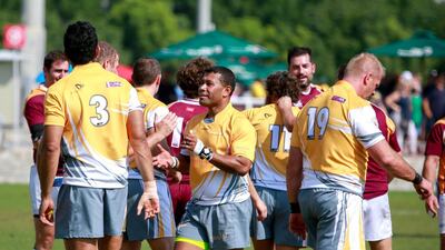 Waisale Serevi shown with J9 Legends on Thursday during the first day of the Dubai Rugby Sevens tournament. Victor Besa for The National / December 3, 2015