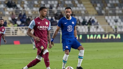Chelsea's Pierre-Emerick Aubameyang, right, in action against Aston Villa at Al Nahyan Stadium, Abu Dhabi. Antonie Robertson / The National