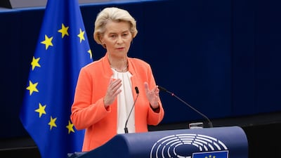 Ursula von der Leyen, president of the European Commission, delivers her state of the union address to the European Parliament. Bloomberg