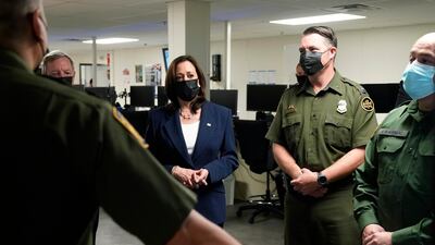 US Vice President Kamala Harris tours the US Customs and Border Protection Central Processing Centre in El Paso, Texas. AP