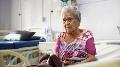 Gunmaya Bohra, 97, receives treatment at Bir Hospital in Kathmandu, Nepal. Shazia Ahmed / The National