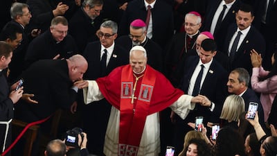 Pope Leo meets clergy, seminarians and pastoral workers at the cathedral. Reuters