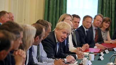 Boris Johnson in his first cabinet meeting. Reuters