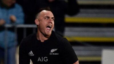 New Zealand’s Israel Dagg celebrates a try during the rugby Test match between New Zealand and South Africa at AMI Stadium in Christchurch on September 17, 2016. Marty Melville / AFP