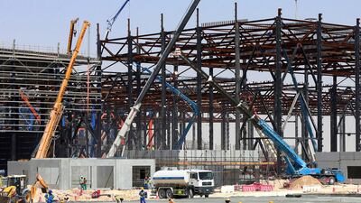 Ongoing work at the MotionGate site project at the Dubai Parks & Resorts theme park in Jebel Ali, Dubai. Satish Kumar / The National
