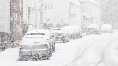 Cars parked in heavy snow in Kent. PA